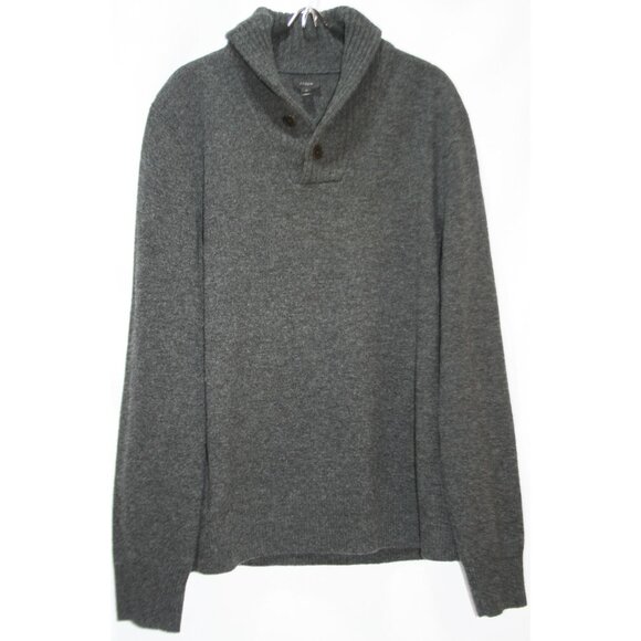 J.Crew 100% Lambswool 2-Button Shawl Collar Sweater Gray Mens M Heritage Preppy - Picture 1 of 8